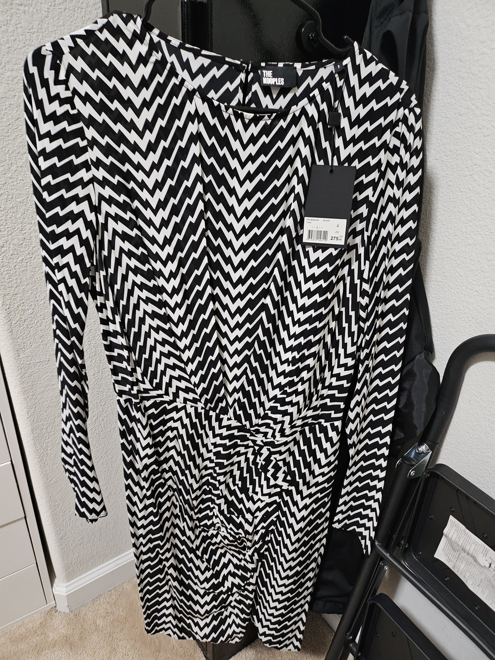 The Kooples Black and White Zigzag Long-Sleeve Dress 2